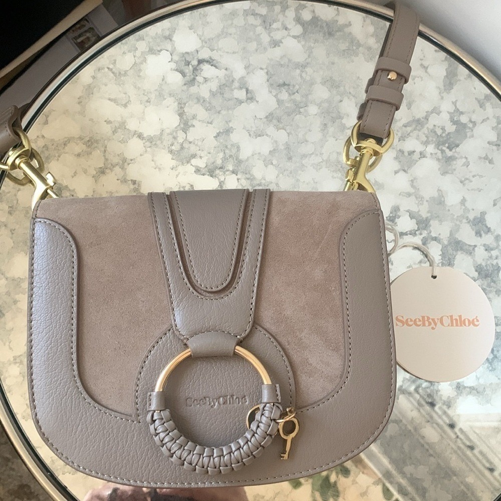 NWT SEE BY CHLOE HANA SHOULDER BAG suede leather taupe trendy small - Picture 12 of 12